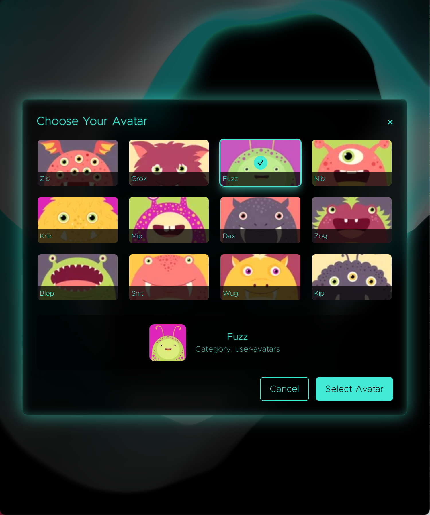 Avatar Selection Interface