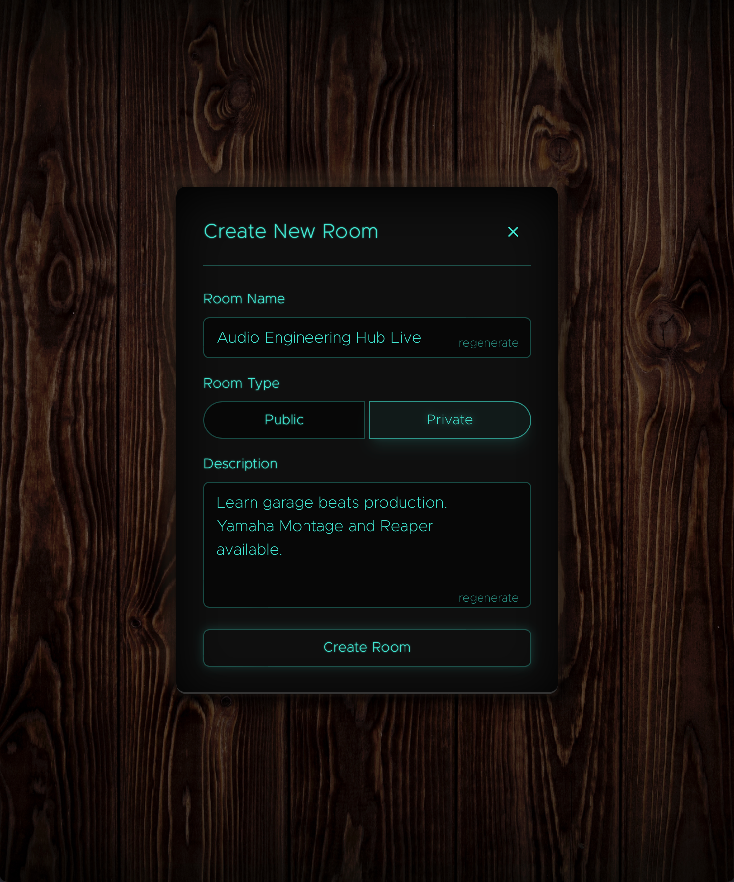 Room Creation Interface